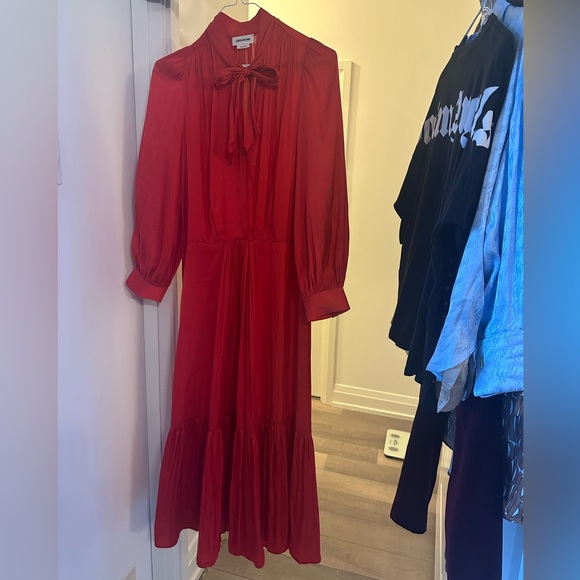 ZADIG & VOLTAIRE Roland Red Satin Silky Long Sleeve Midi Maxi Dress - Picture 5 of 9